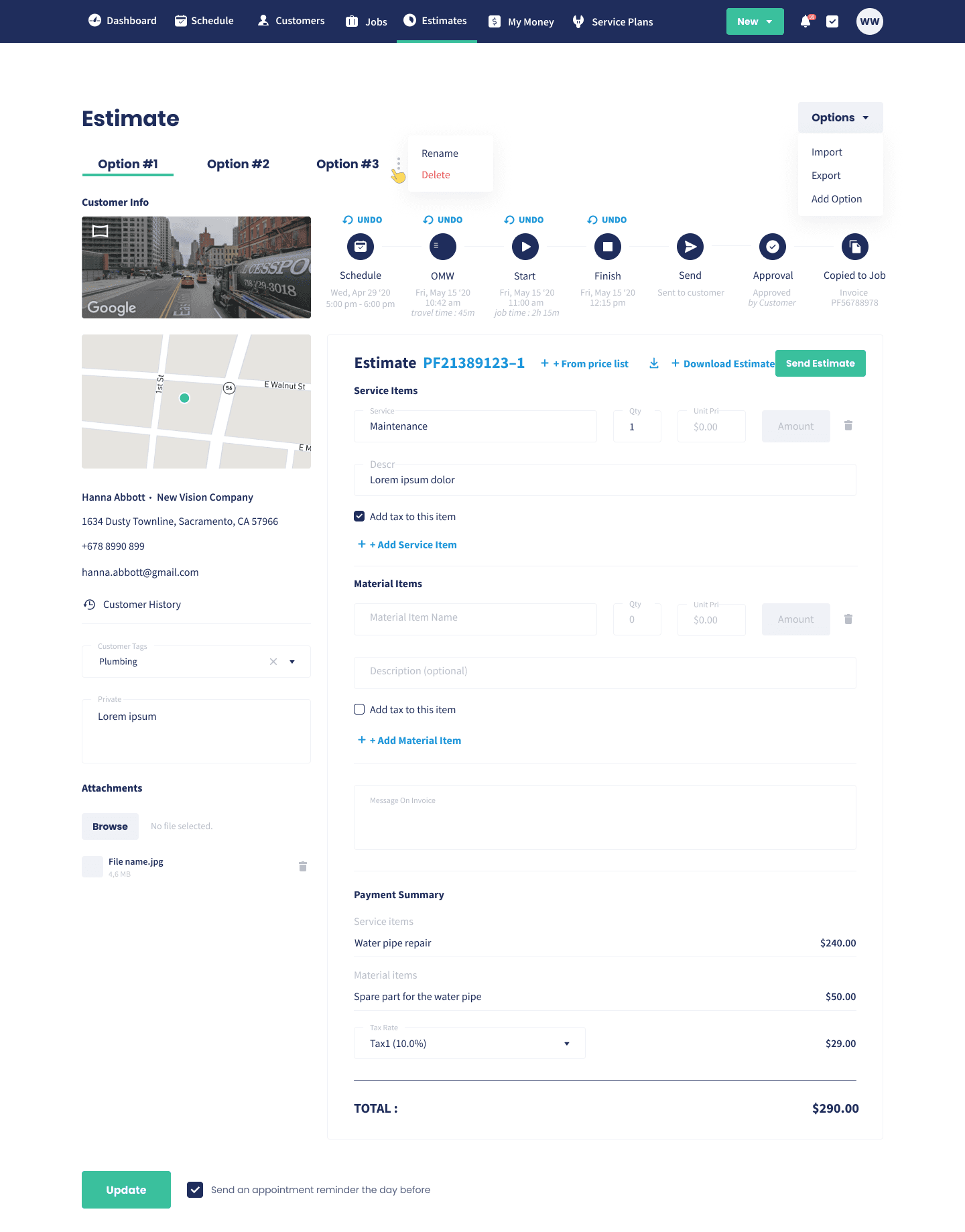 Building good, better and best options on a single general contracting estimate in Servgrow