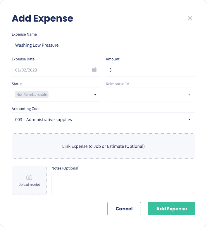 Adding an expense with a receipt in Servgrow