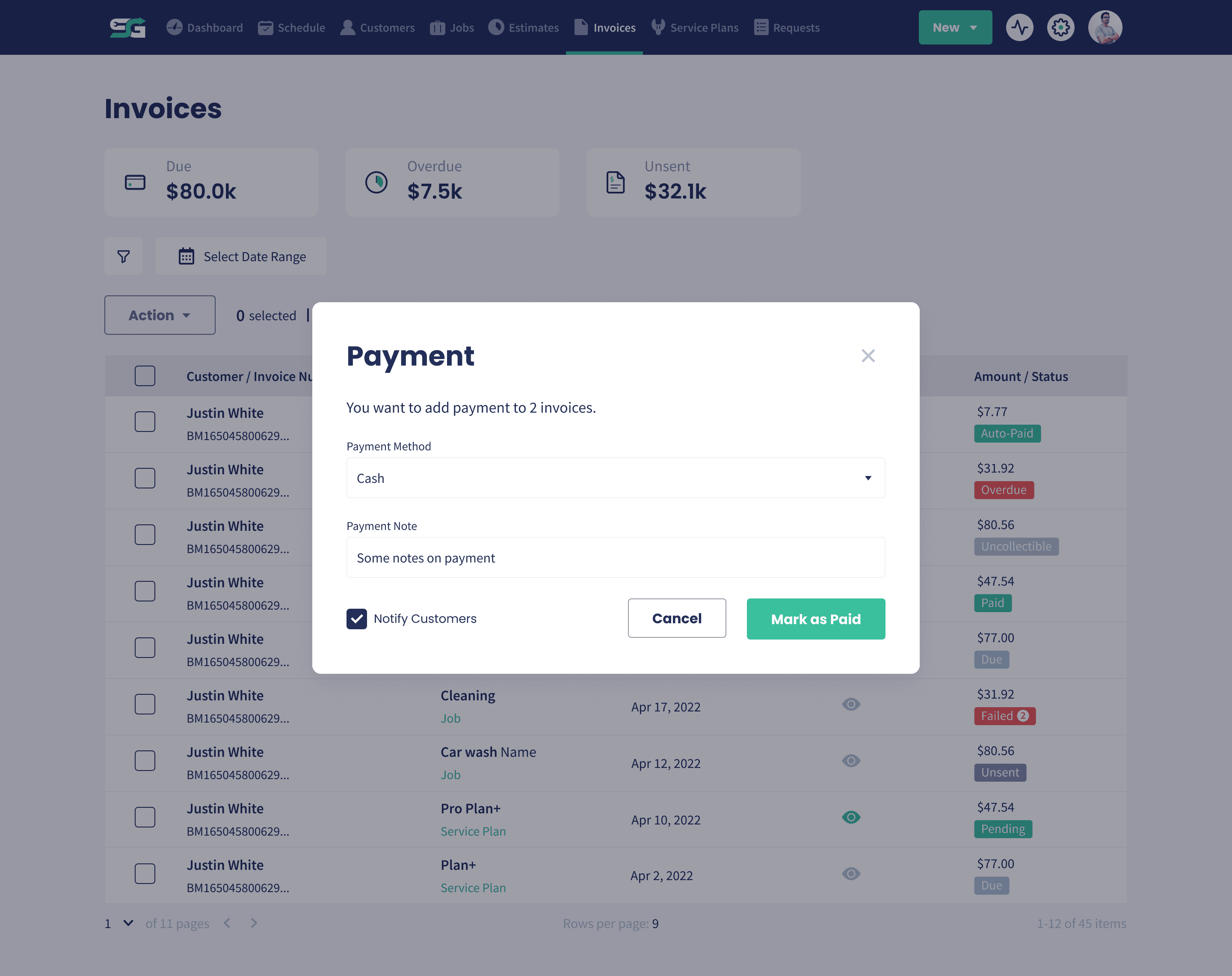 Taking general contracting payments and deposits in Servgrow