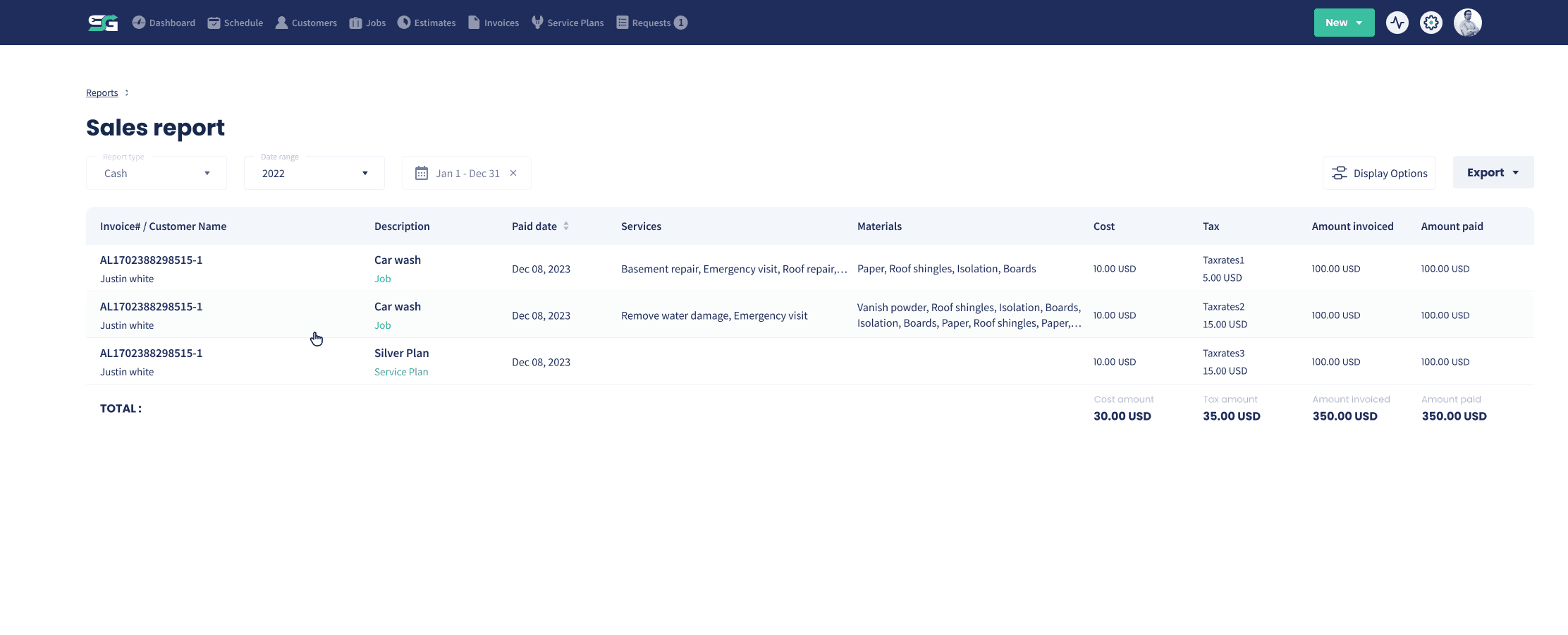 Choosing columns and date ranges on the sales report