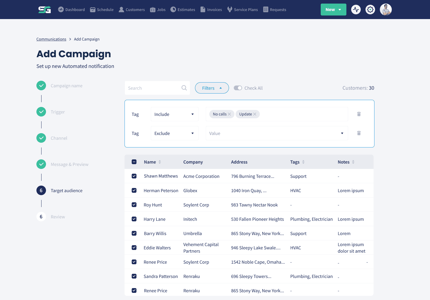 Choosing a campaign audience by including and excluding customer tags