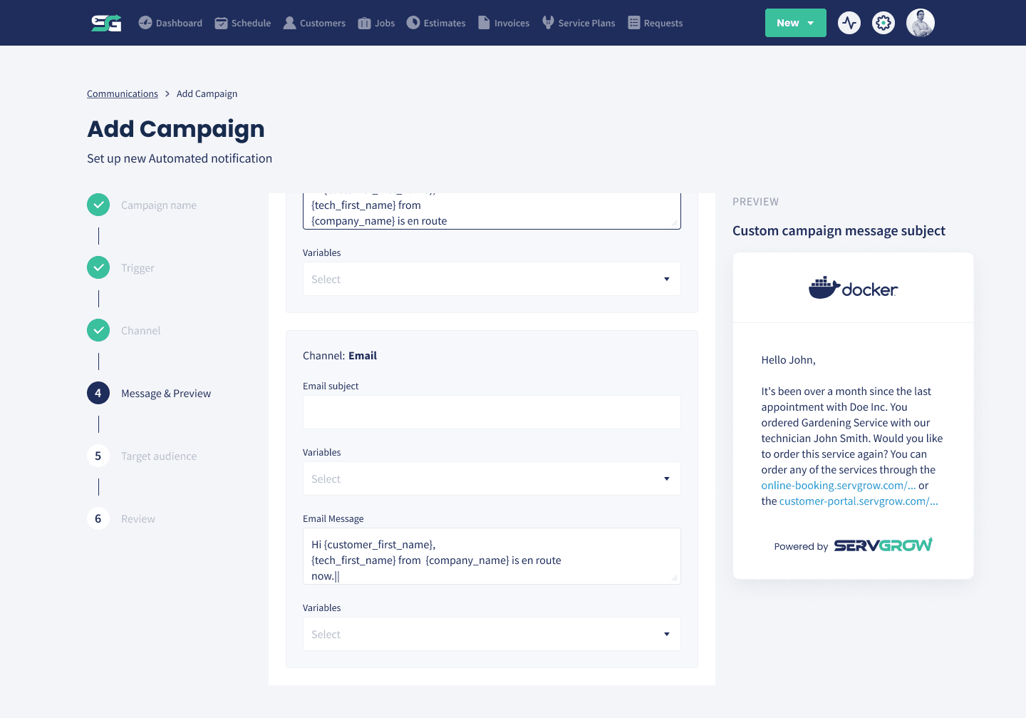The campaign builder writing an email with a branded preview alongside