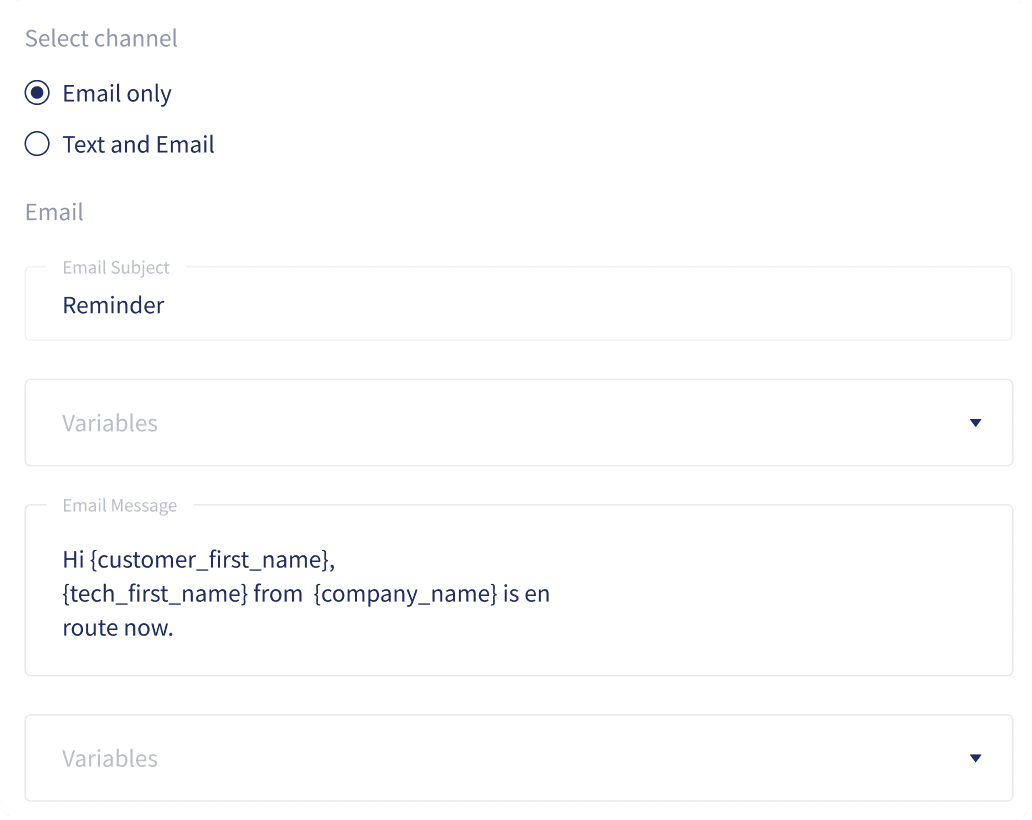 Screenshot of servgrow application showing text reminders