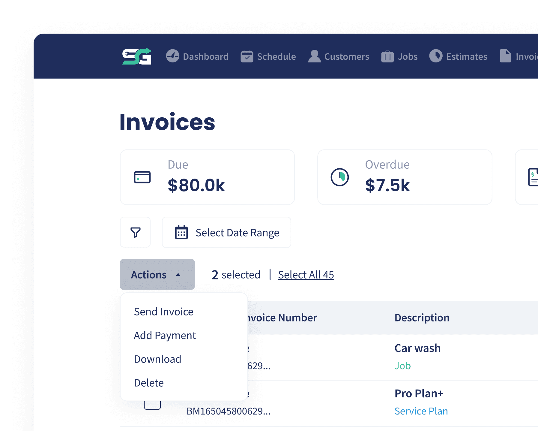 A batch of invoices queued for emailing