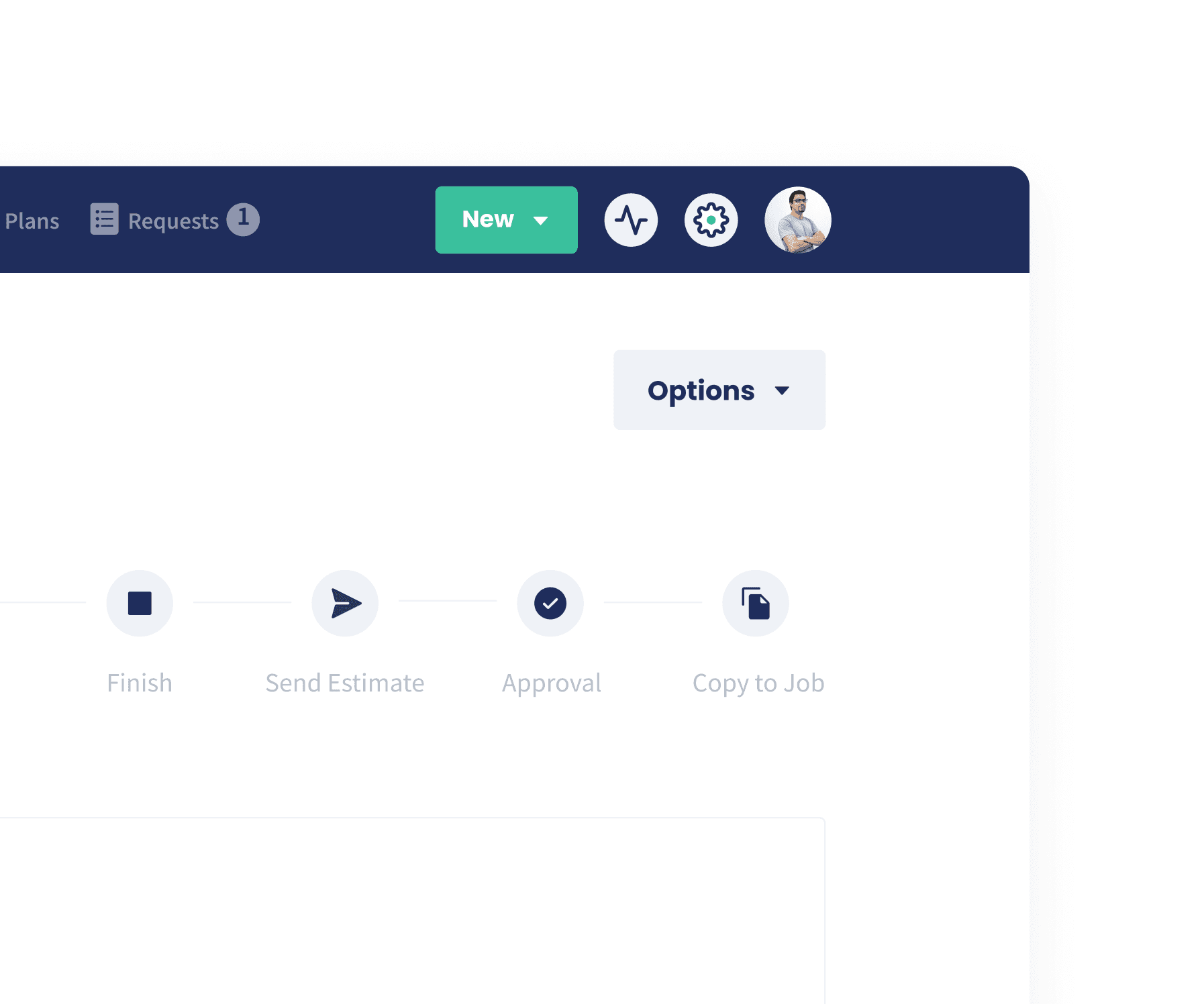 The Copy to Job step in an estimate's workflow, turning an approved estimate into a scheduled job