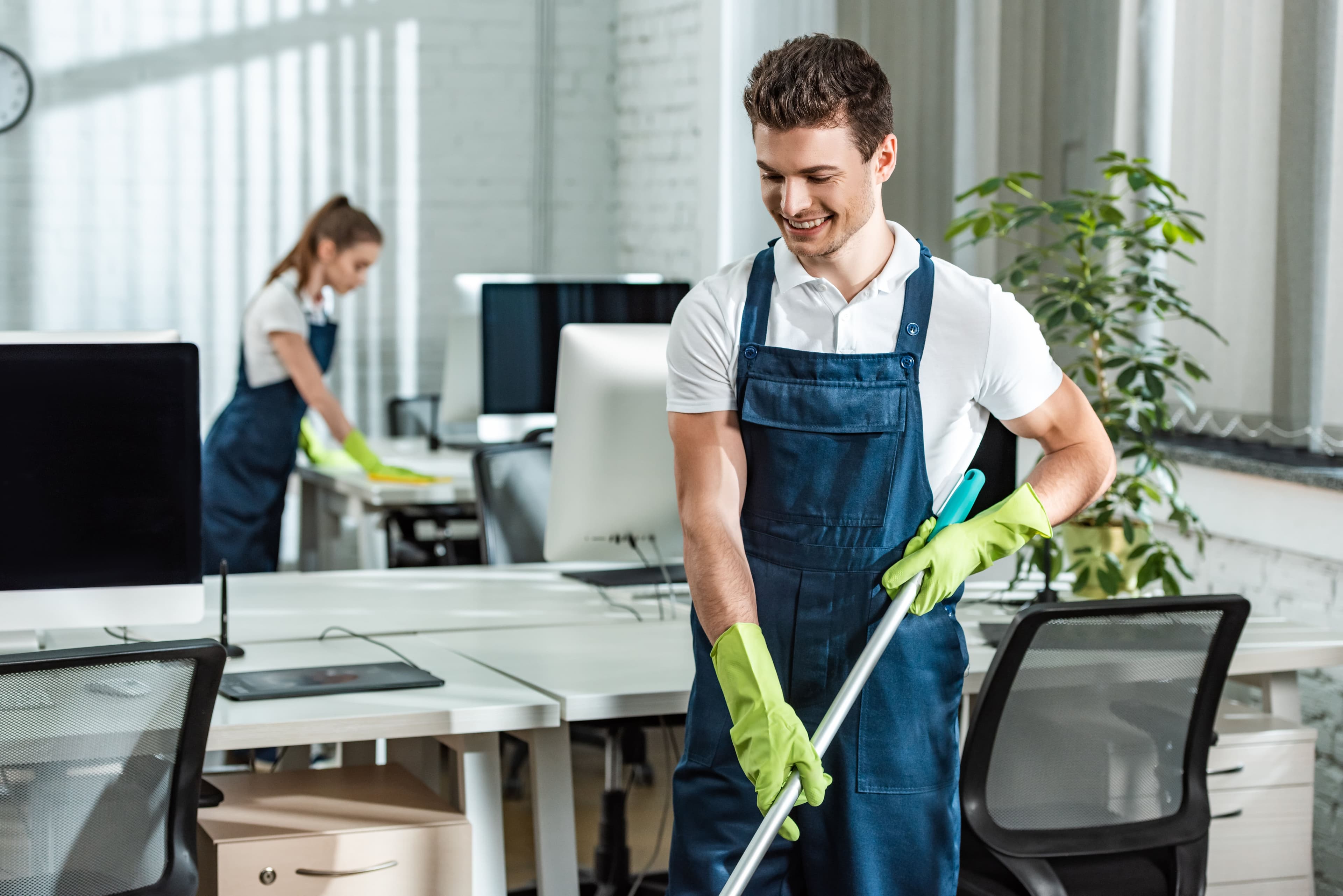 Janitors at work, the trade Servgrow janitorial services software is built for